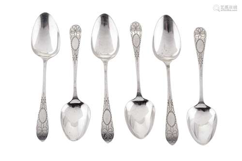 A set of six George III Irish sterling silver dessert spoons...