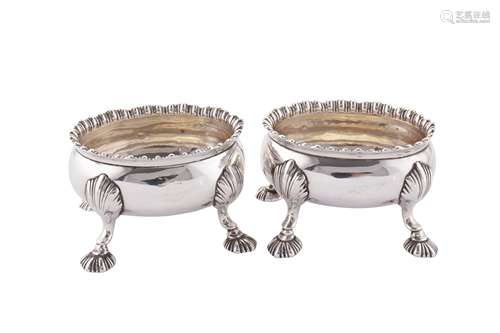 A pair of George III sterling silver ‘double shell’ salts, L...