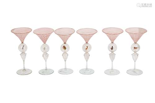 A SET OF SIX AUSTRIAN BIMINI WERKSTATTE ART MARTINI GLASSES,...