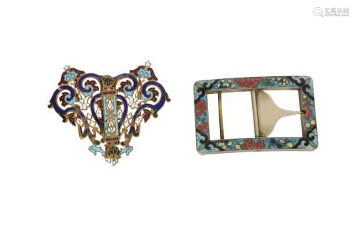 TWO CLOISONNE ENAMEL BELT BUCKLES, EARLY 20TH CENTURY,