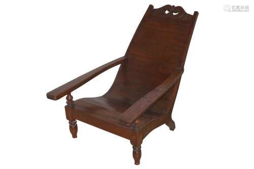 AN ANGLO-INDIAN COLONIAL TEAK PLANTATION CHAIR