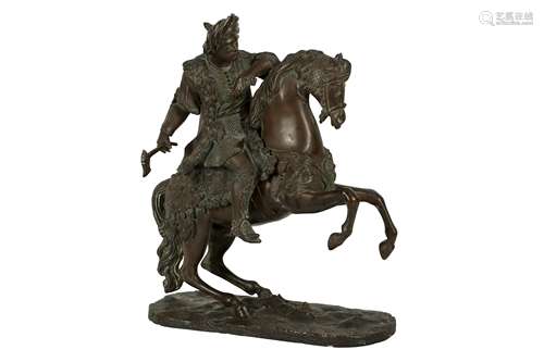 AN EQUESTRIAN BRONZE FIGURE OF A TURK, 19TH CENTURY,