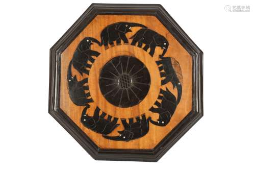 A CEYLON EBONY AND SATINWOOD INLAID OCTAGONAL STAND, EARLY 2...