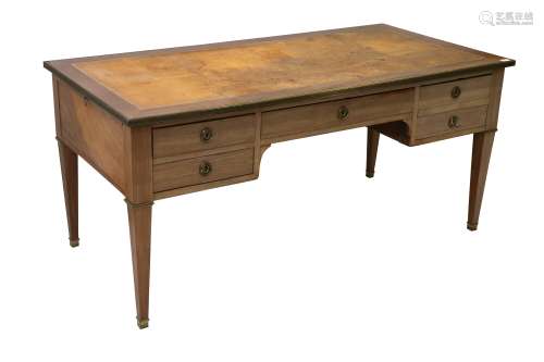 A FRENCH BLEACHED MAHOGANY DIRECTOIRE STYLE BUREAU PLAT, EAR...