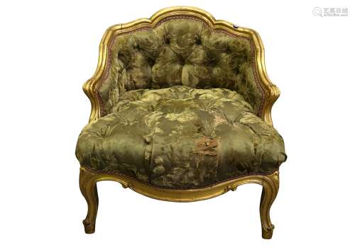 A FRENCH LOUIS XV STYLE GILTWOOD NURSING CHAIR, 19TH CENTURY