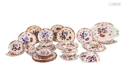 AN ENGLISH STAFFORDSHIRE PORCELAIN PART DINNER SERVICE, 19TH...