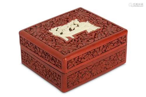 A CHINESE CINNABAR LACQUER RECTANGULAR BOX AND COVER.