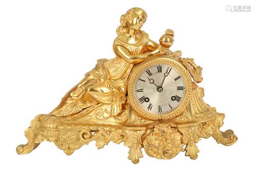 A FRENCH GILT BRONZE FIGURAL MANTLE CLOCK, 19TH CENTURY AND ...