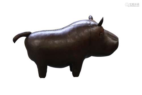 MANNER OF LIBERTY & CO, A LEATHER HIPPO STOOL, 21ST CENTURY