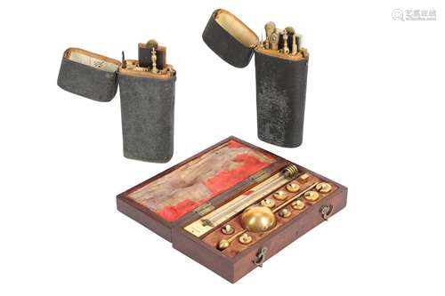 A SIKES HYDROMETER AND TWO BLACK SHAGREEN ETUI CASES