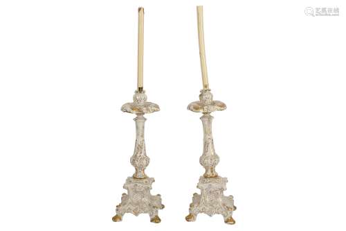 A PAIR OF CONTINENTAL POTTERY CANDLESTICKS, LATE 19TH CENTUR...