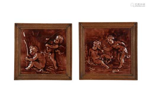 A PAIR OF STEELE AND WOOD MAJOLICA POTTERY TILES, LATE 19TH/...