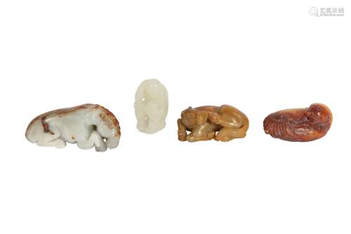 FOUR MODERN CHINESE JADE ANIMAL CARVINGS.