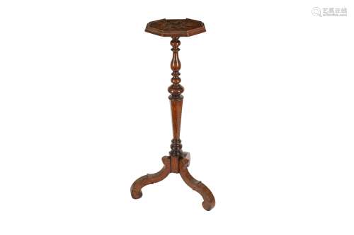 A DUTCH WALNUT AND MARQUETRY CANDLE STAND, IN THE 17TH CENTU...