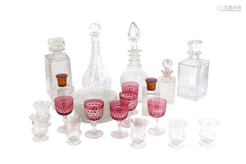 A SET OF OF SIX RUBY AND CLEAR CUT GLASS DRINKING GLASSES