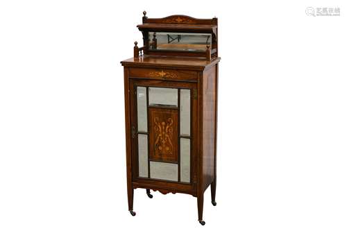 A LATE VICTORIAN ROSEWOOD AND MARQUETRY INLAID MUSIC CABINET