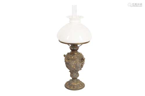 A SPELTER OIL LAMP, LATE 19TH CENTURY