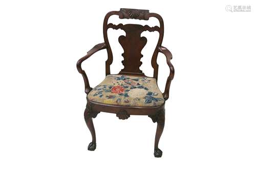 A GEORGE I WALNUT OPEN ARMCHAIR, EARLY 18TH CENTURY