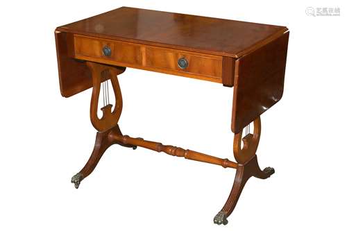 A REGENCY STYLE YEW WOOD SOFA TABLE, LATE 20TH CENTURY