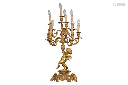 A LARGE FRENCH GILT BRONZE EIGHT BRANCH FIGURAL CANDELABRA, ...