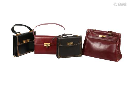 A COLLECTION OF VINTAGE BAGS INCLUDING A VINTAGE HERMES BURG...