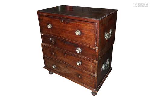 A MAHOGANY CAMPAIGN CHEST, 19TH CENTURY,