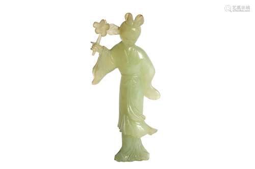 A CHINESE GREEN HARDSTONE FIGURE OF A LADY, 20TH CENTURY