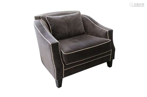 A GREY VELVET ARMCHAIR, 21ST CENTURY