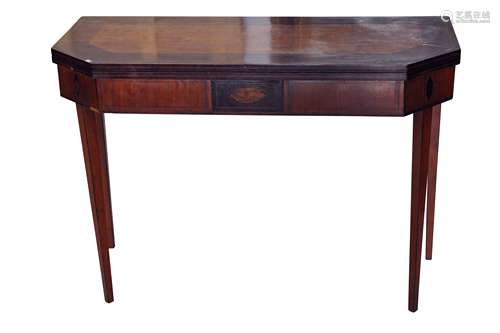 A SHERATON STYLE SATINWOOD AND LINE INLAID CARD TABLE, EARLY...