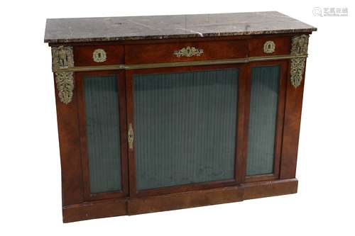 A FRENCH EMPIRE STYLE BURR ELM BREAKFRONT SIDEBOARD, EARLY 2...