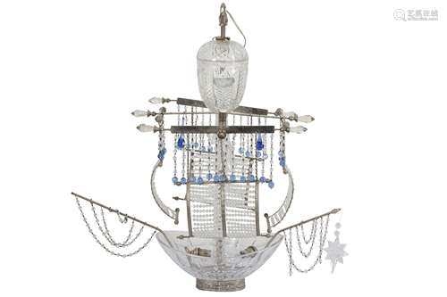 A CONTINENTAL BOAT FORM TWO LIGHT CHANDELIER, 20TH CENTURY