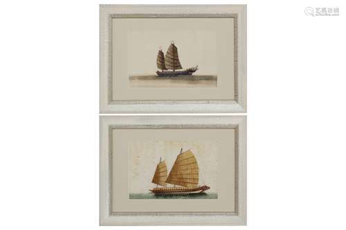 A COLLECTION OF TWELVE CHINESE EXPORT PAINTINGS OF JUNKS, 19...