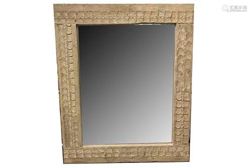 A CONTEMPORARY SPANISH LIMED OAK AND CHIP-CARVED WALL MIRROR