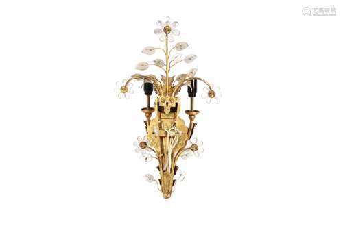 AN ITALIAN GILT AND SILVERED METAL TWO BRANCH WALL LIGHT BY ...