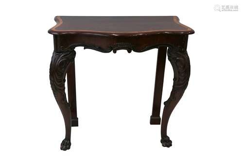 A SERPENTINE ROSEWOOD CONSOLE TABLE, 19TH CENTURY