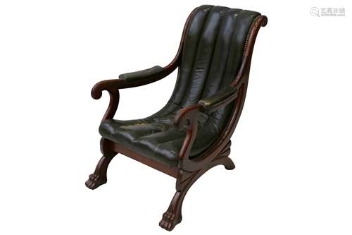 AN ANGLO INDIAN COLONIAL TEAK SLIPPER CHAIR, 20TH CENTURY