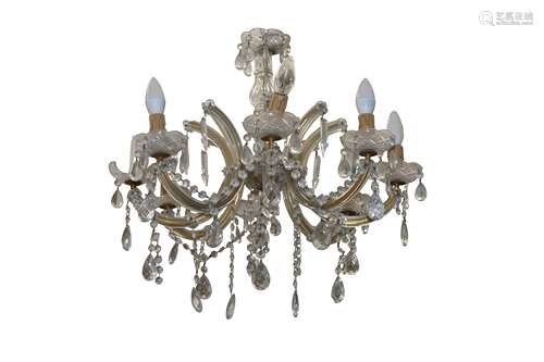 AN EIGHT BRANCH GLASS CHANDELIER, 2OTH CENTURY