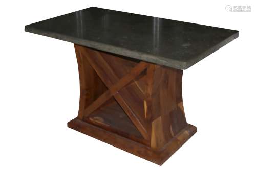 AN ART DECO STYLE GREEN MARBLE TOPPED TABLE WITH A YEW WOOD ...