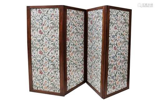 A MAHOGANY FOUR FOLD SCREEN, 19TH CENTURY