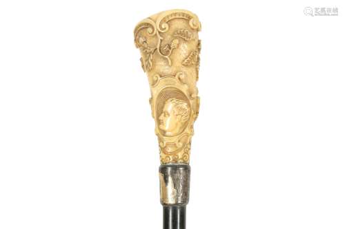 AN IVORY HANDLED WALKING CANE, 19TH CENTURY