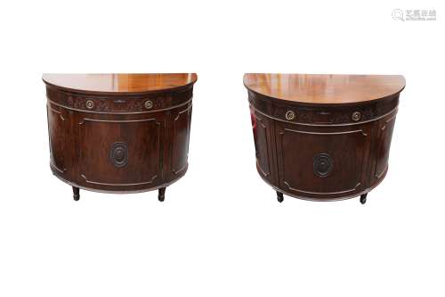 A PAIR OF REPRODUCTION D-SHAPED MAHOGANY COMMODES, IN THE AD...
