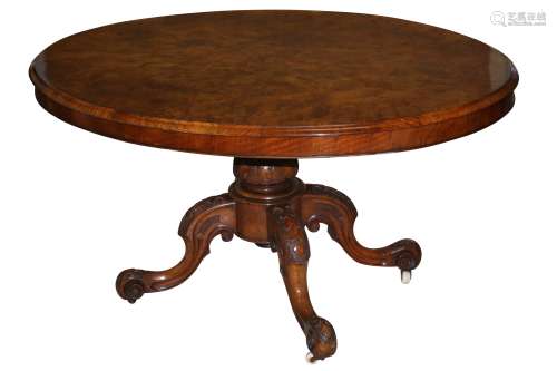 A VICTORIAN BURR WALNUT OVAL LOO TABLE, LATE 19TH CENTURY
