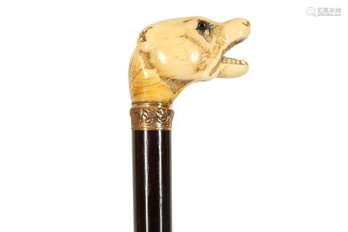 A MARINE IVORY HANDLED WALKING CANE, 19TH CENTURY