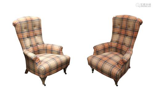 A PAIR OF HIGH BACKED ARMCHAIRS BY JOHN SANKEY