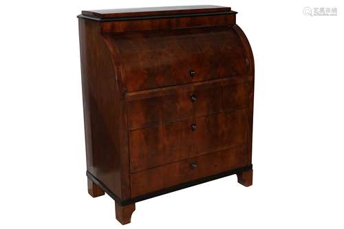 A BIEDERMEIER BIRCH AND EBONISED WOOD BUREAU, 19TH CYLINDER ...