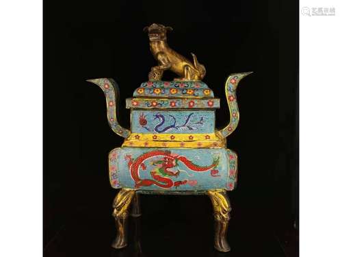 A CLOISONNE ENAMEL CENSER AND COVER