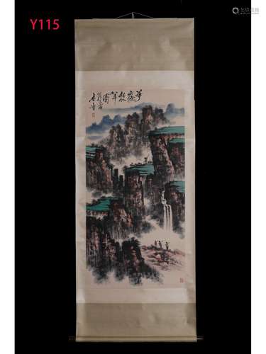 A CHINESE SCROLL PAINTING OF WATERFALL