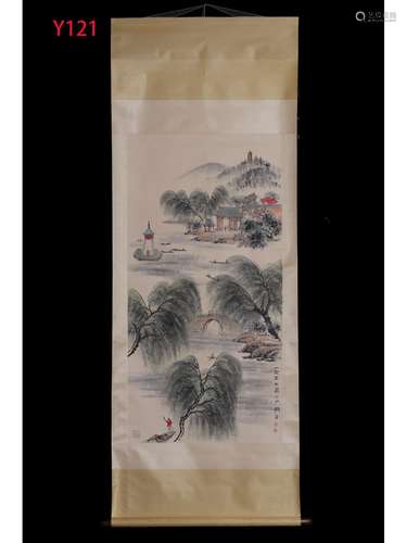 A CHINESE SCROLL PAINTING OF LANDSCAPE