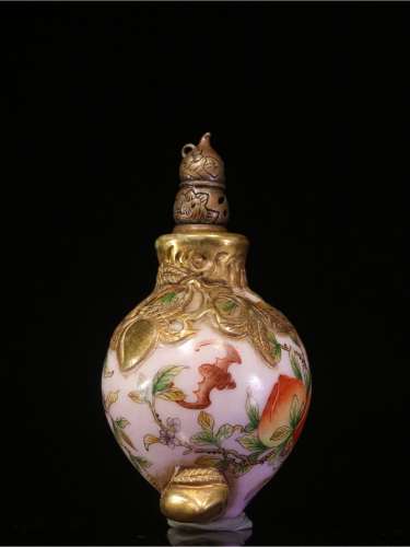 A FAMILLE ROSE PEACH-FORM SNUFF BOTTLE, QIANLONG MARK