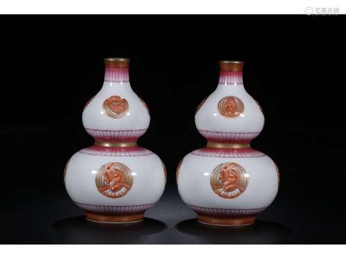 A PAIR OF RUBY-RED DOUBLE GROUD VASES